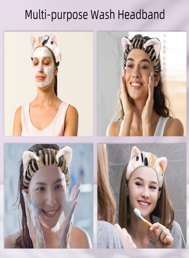 TEBIEKOY Plush Cat Ears Spa Headband For Washing Face Skincare Makeup, Elastic Animal Headbands for Women Girls Soft Coral Fleece Facial Wash Hair Accessories Trendy Stuff Gifts, 2PCS - Image 4